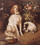 William Strutt Dogs with Flowers and game France oil painting artist